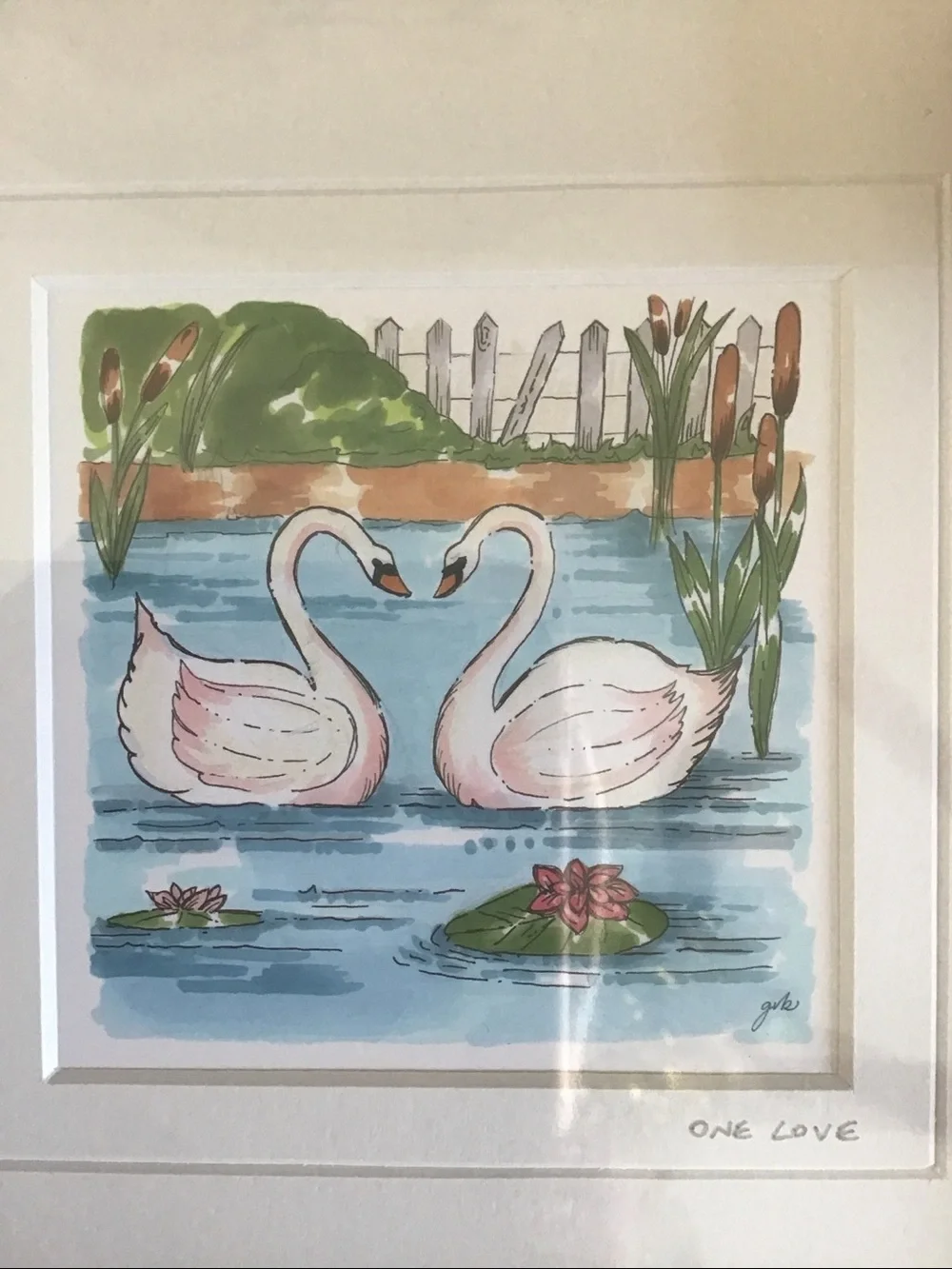 Pink Swan Art Print in White Frame